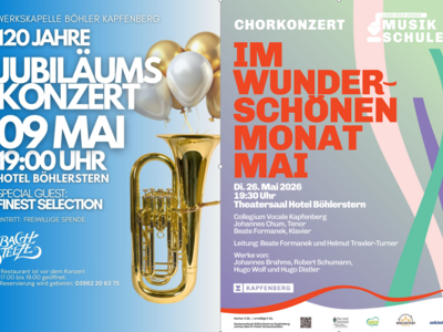 Böhlerstern: das Hotel in Kapfenberg für Seminare und Veranstaltungen Plakat für 120-Jahre Jubiläumskonzert und Chorkonzert im Mai in Kapfenberg