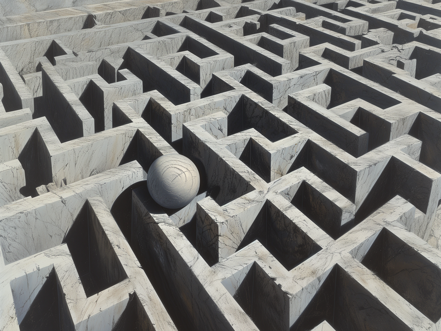 Ideen für Teambuilding mit Übernachtung Großes weißes Marmorlabyrinth mit einer Kugel darin