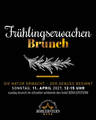 Brunch Schwarzes Plakat für den Frühlingserwachen-Brunch im Hotel Böhlerstern am 11. April 2027